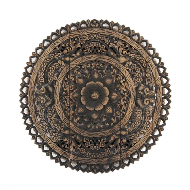 Burn Carved Medallion Panel 36" For Sale - Image 4 of 4