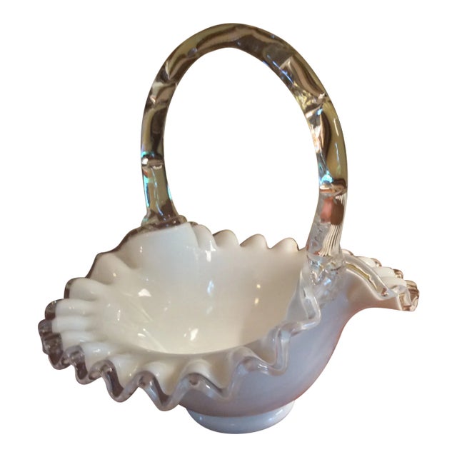 Vintage Fenton Silver Crest Basket With Faux Bamboo Glass Handle Chairish