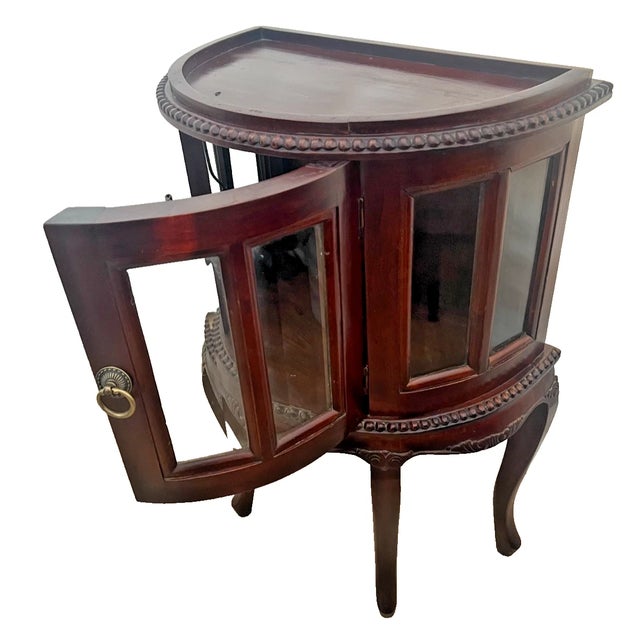 Late 20th Century China Cabinet Demilune Half Moon Shape Curio Display, Led Lighted, Beveled Glass For Sale In Palm Springs - Image 6 of 14