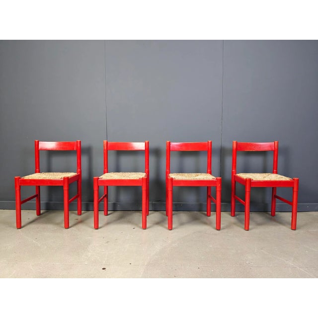 1970s Vintage Red Lacquer and Wicker Dining Chairs, 1970s, Set of 4 For Sale - Image 5 of 11