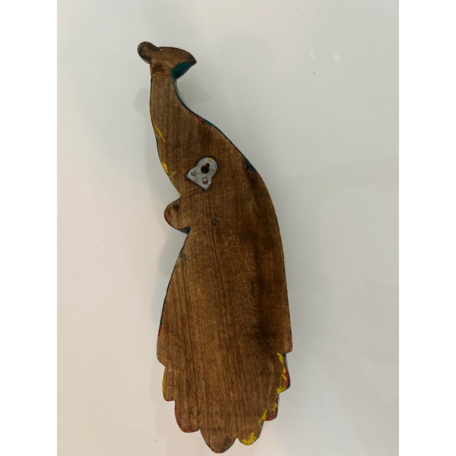 Teal Vintage Wooden "Balinese" Peacock Trio in Brass & Wood For Sale - Image 8 of 10