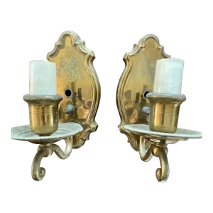 1930's Brass Electric Wall Sconces - a Pair