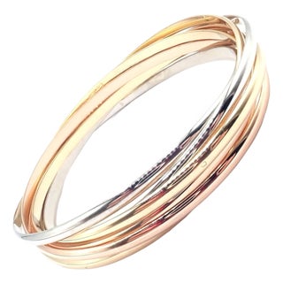 Vintage Cartier Tricolor Gold 7 Band Trinity Bangle Bracelet For Sale