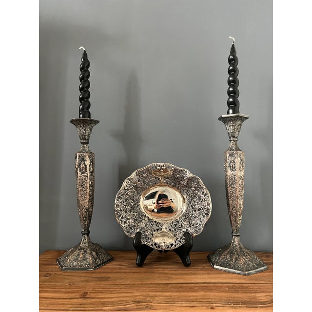 Stunning vintage repousse filigree oval silverplated bowl by Godinger Silver. Beautiful vintage silver plated bowl with...