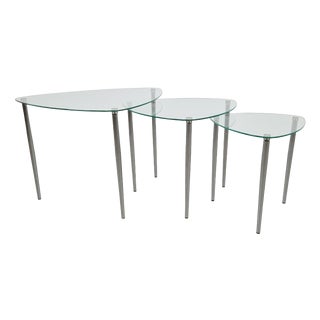 Triangular Nesting Tables in Glass and Metal, 1970s, Set of 3 For Sale