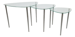 Triangular Nesting Tables in Glass and Metal, 1970s, Set of 3