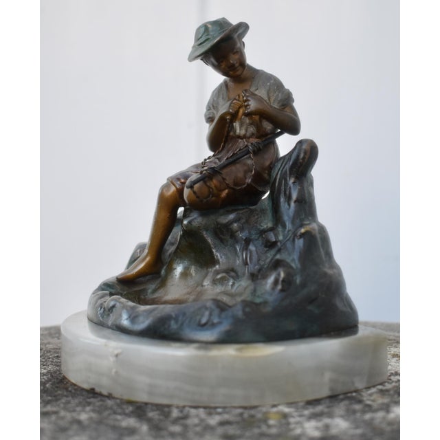 Art Nouveau Heinrich W Hirschen Bronze Fishing Boy Antique Austrian Figure With Onyx Base For Sale - Image 3 of 17