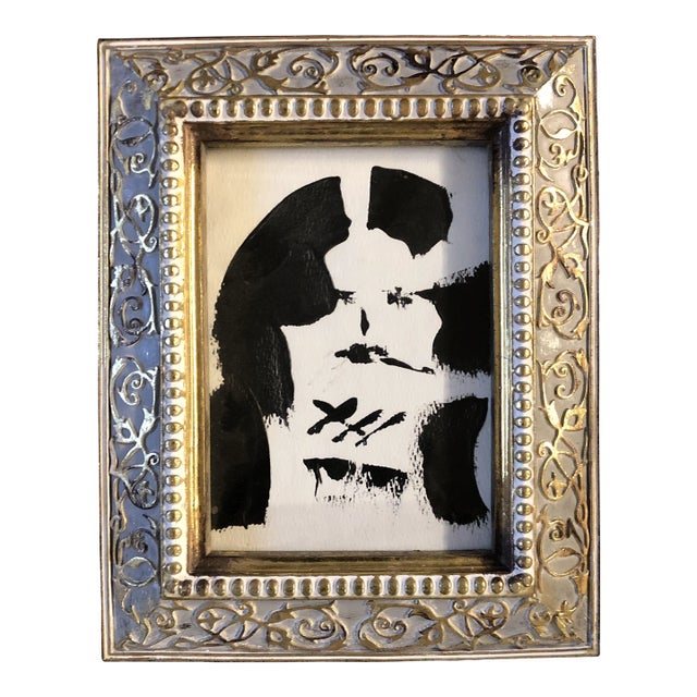 Original Contemporary Abstract Female Portrait Painting Ornate Vintage Frame For Sale