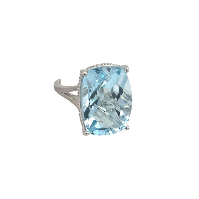 Natural Finely Faceted Quality Solitaire Blue Topaz Ring 6.5 14k W Gold 19.58 Cts Certified $3,950 310546 This is a one of...