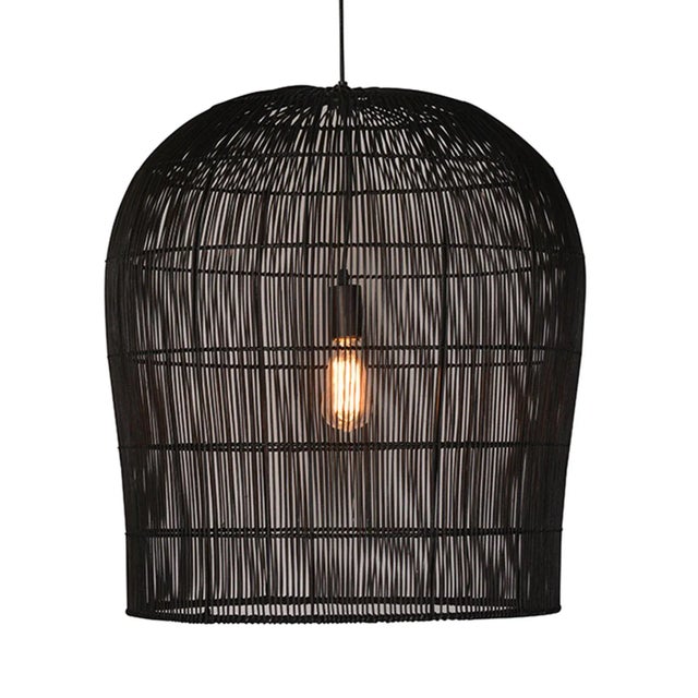 Black Rattan Dome Modern Pendant Light For Sale - Image 4 of 4