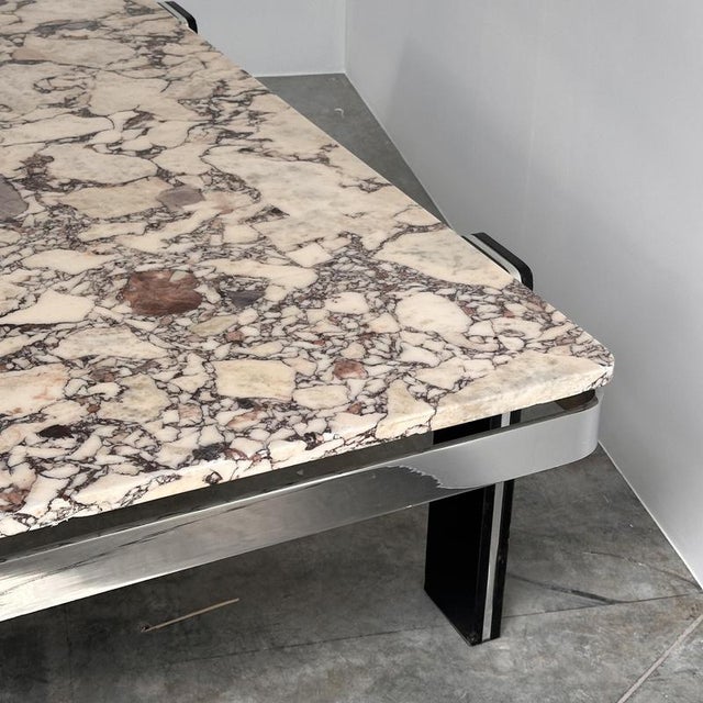Violetta Calacatta Marble Coffee Table on Chrome Base, 1970s For Sale - Image 4 of 16