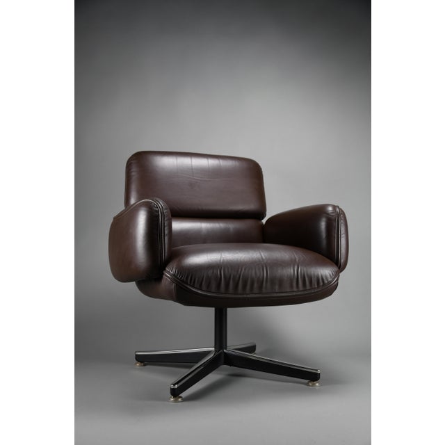 Mid-Century Executive Armchair in Brown Leather by Otto Zapf for Knoll International, 1960s For Sale - Image 13 of 14