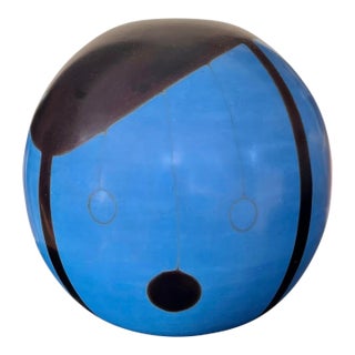 Graphic Blue and Black Ceramic Vase For Sale