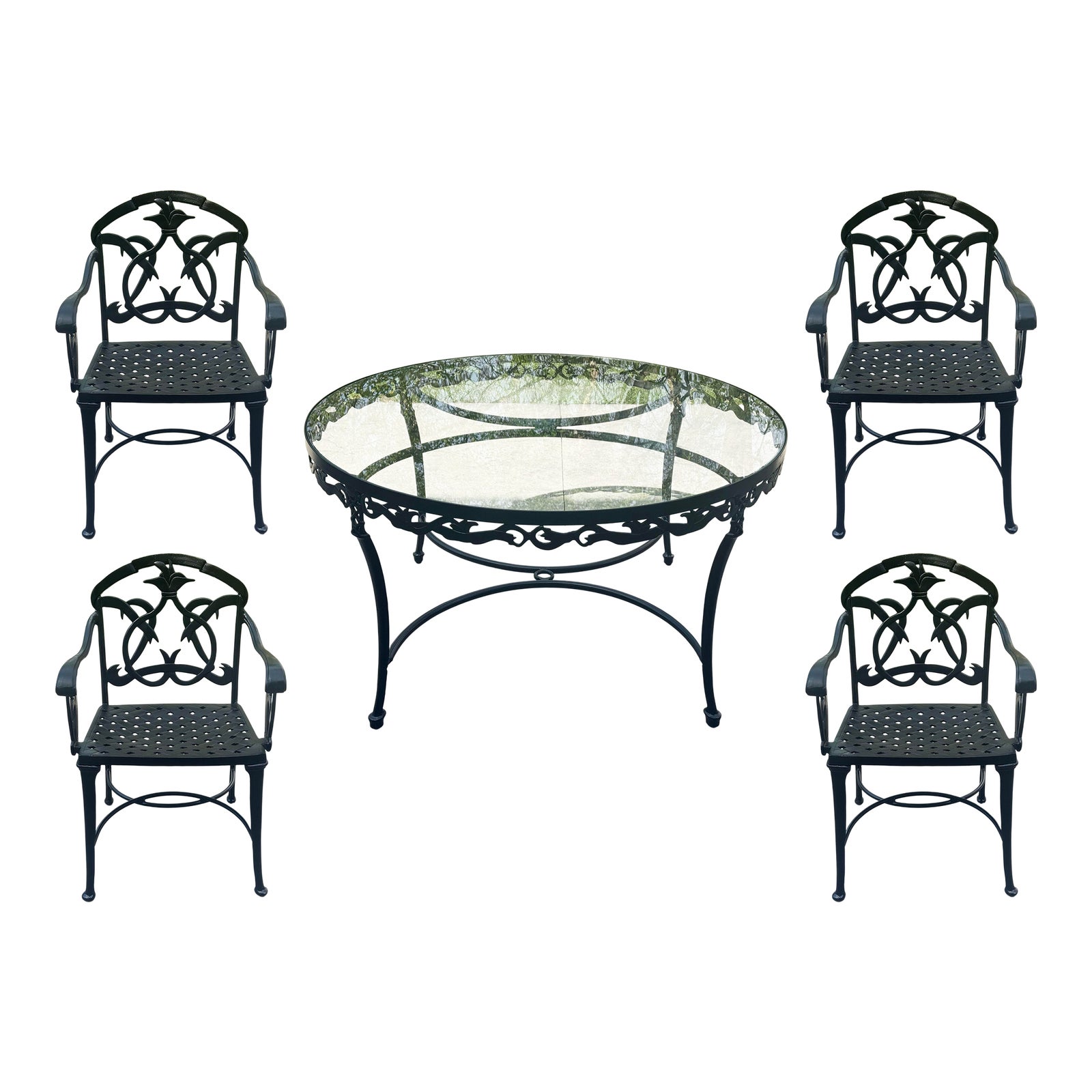 Vintage Black Hummingbird Motif Outdoor Dining Set, Set of 5 | Chairish