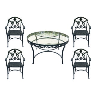 Vintage Black Hummingbird Motif Outdoor Dining Set, Set of 5 For Sale