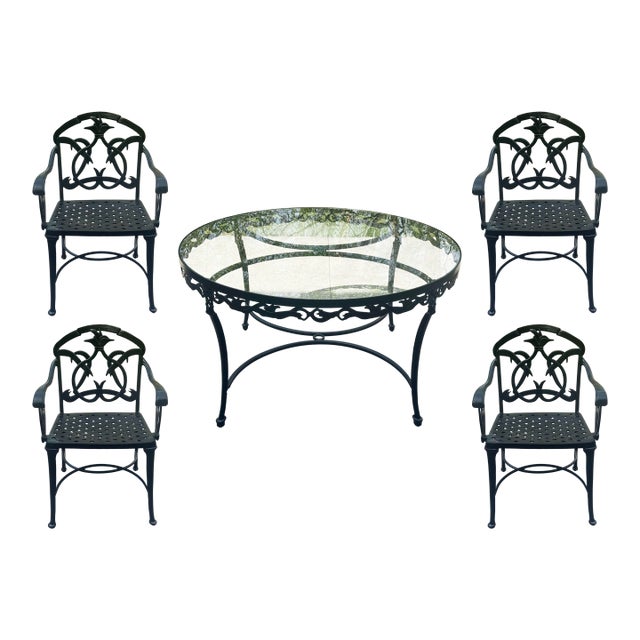 Vintage Black Hummingbird Motif Outdoor Dining Set, Set of 5 For Sale