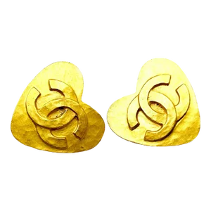 Vintage Chanel Gold Plated CC Heart Clip on Earrings - 2 Pieces