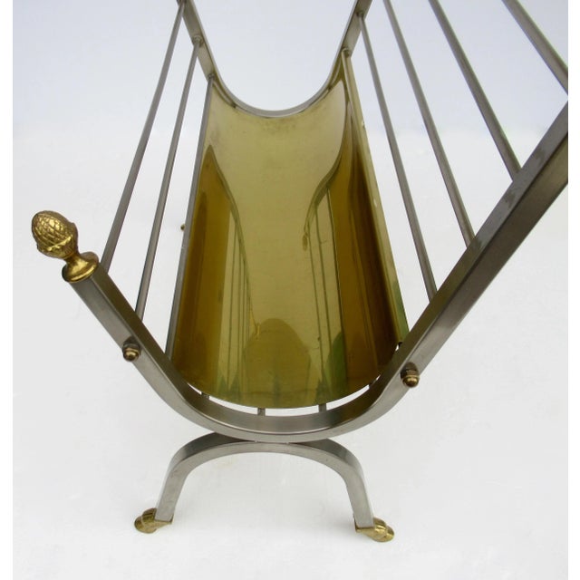 Vintage C.1970's Italian Maison Jansen Polished Brass and Satin Nickel Ram Head & Hoofed Magazine Rack/Holder For Sale - Image 10 of 13