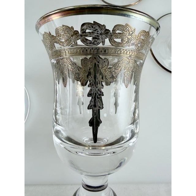 Vintage Arte Italica Vetro Silver Wine (2) and Water Goblet (4) Italy - Set of 6 For Sale - Image 4 of 6