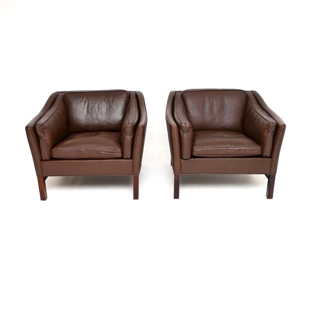 1960s Vintage Danish Leather Armchairs and Ottoman attributed to Georg Thams for Grant Mobelfabrik, 1960s, Set of 3 For Sale - Image 5 of 11