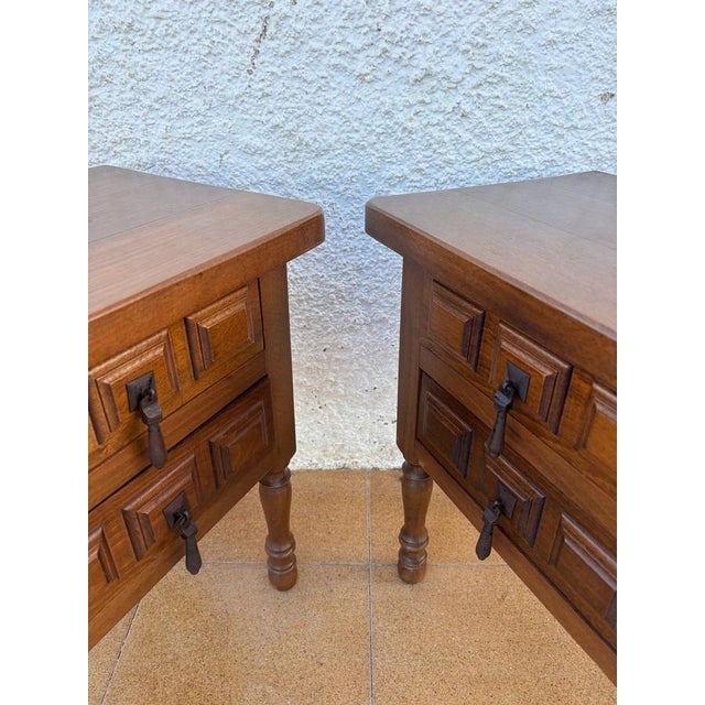 Mid-Century Spanish Rustic Wood Bedside Tables, 1940s, Set of 2 For Sale - Image 6 of 12