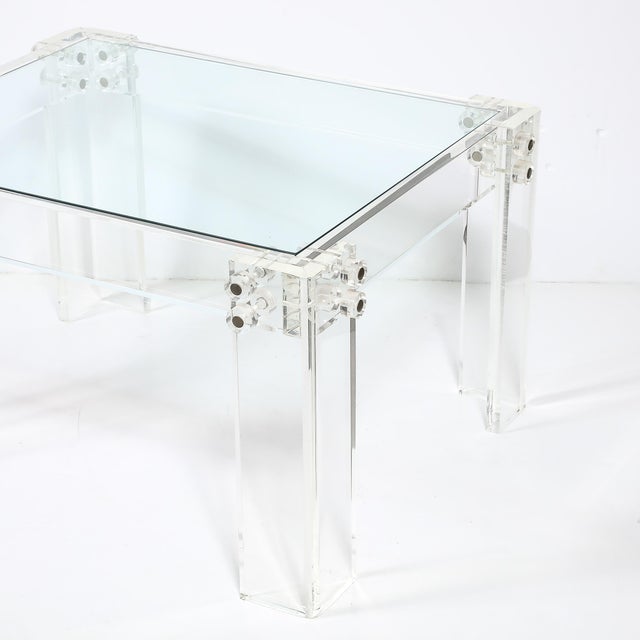 Pair of Mid-Century Modernist Rectilinear Lucite & Glass Side/End Tables For Sale In New York - Image 6 of 18