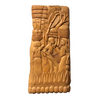 1960s Mid-Century Haitian Folk Art Carved Solid Mahogany Relief Plaque - Signed Abel C For Sale