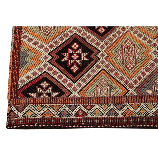 Vintage Turkish Sumakh Handmade Beige Geometric Wool Runner. For Sale - Image 12 of 13