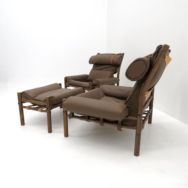 Arne Norell ‘Inca’ Leather Chairs and Ottoman, 1970 For Sale In Los Angeles - Image 6 of 10