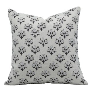 Fabdivine Handcrafted Block Print Cushion Cover 22x22 Inch Pure Linen- Diwali Flower For Sale