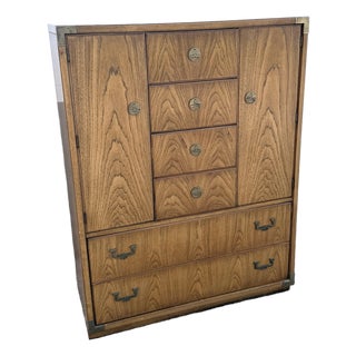 Vintage Huntley Campaign Highboy Dresser by Thomasville For Sale