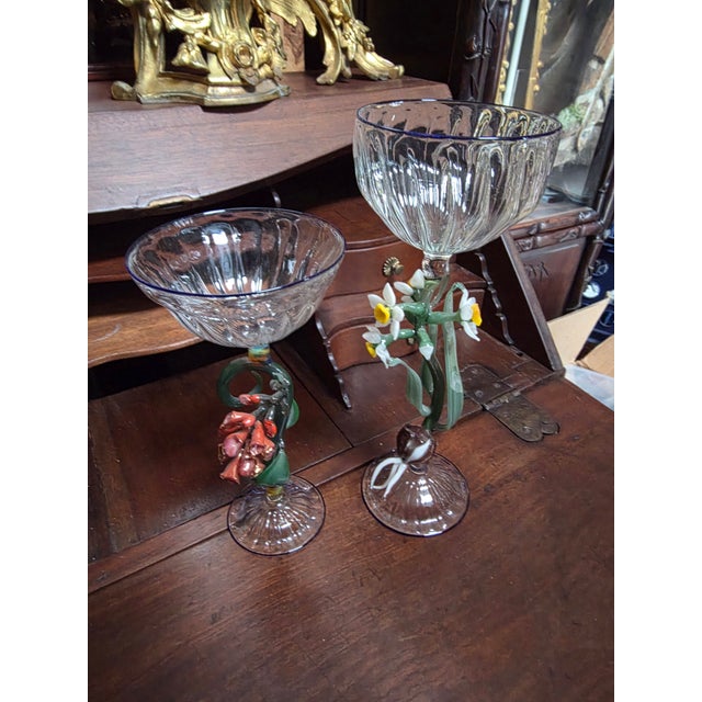 Transparent Two Janis Miltenberger Art Glass Flower Goblets For Sale - Image 8 of 9