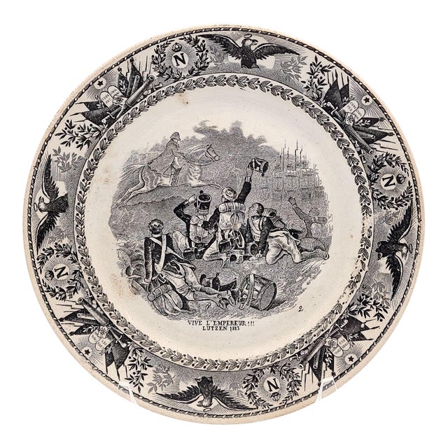 Plate With Napoleonic Military Scene by Société Céramique Maestricht, 19th Century For Sale