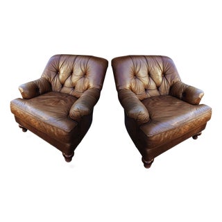 Some Chairs Fill a Space, This Pair of Vintage Classic Leather Chairs Command It. For Sale