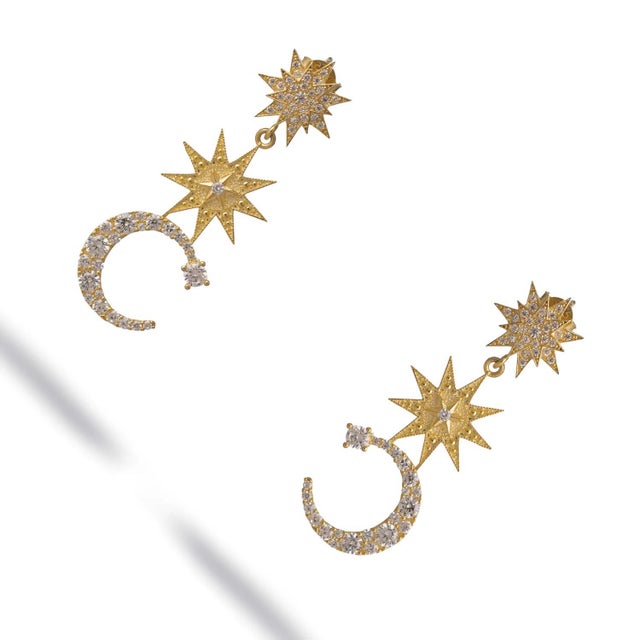Contemporary Starlit Moonlight Gold Dangle Earrings, A Pair For Sale - Image 3 of 6