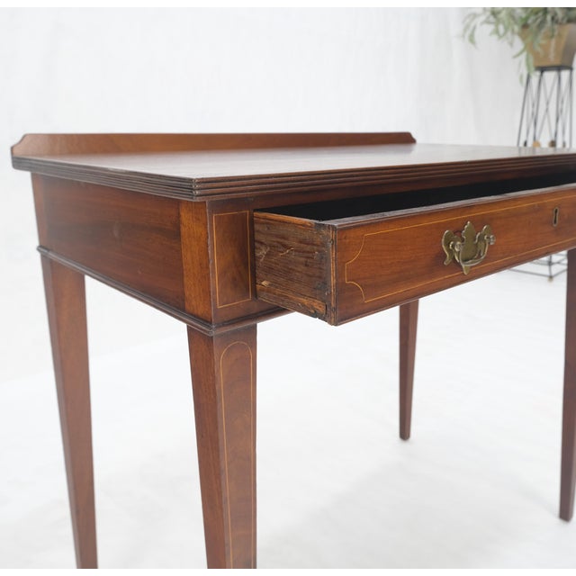 c.1880s Fine One Drawer Inlayed Solid Crotch Mahogany Top Console Table MINT! For Sale - Image 14 of 16