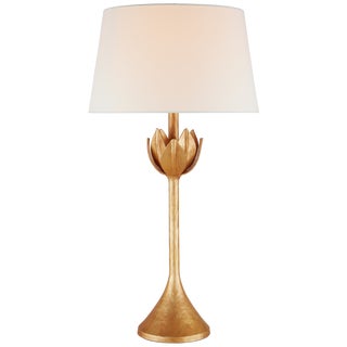 Julie Neill for Visual Comfort Signature Alberto Large Table Lamp in Antique Gold Leaf with Linen Shade For Sale