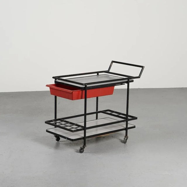 Vintage Trolley in Black Lacquered Metal, 1950s For Sale - Image 10 of 12