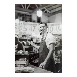 Vintage Photograph Grocery Store Check Out Guy For Sale