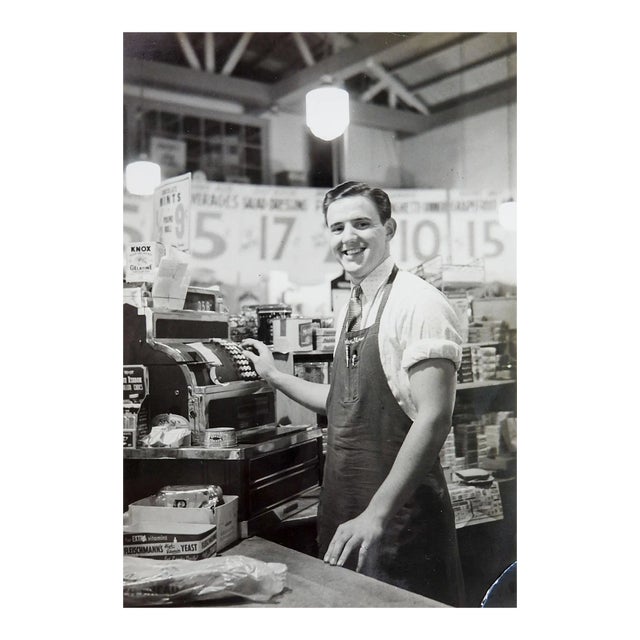Vintage Photograph Grocery Store Check Out Guy For Sale