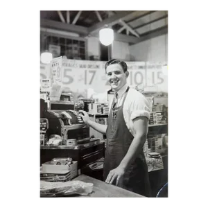 Vintage Photograph Grocery Store Check Out Guy