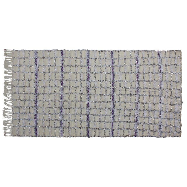 Late 20th Century Blue Striped Moroccan Handira Throw For Sale