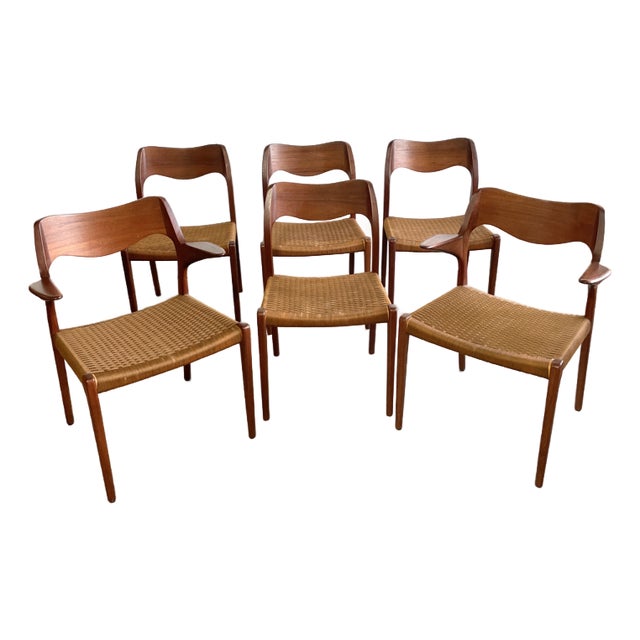 Danish Mid Century Teak Niels Moller Model 55 and Model 71 Dining Chairs For Sale