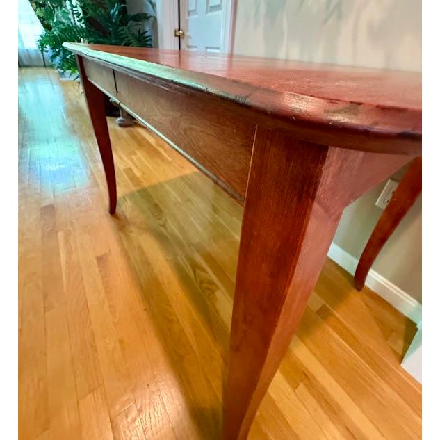 1980s Vintage Solid Cherry French Country Tapered-Leg Extension Dining Table For Sale - Image 5 of 9