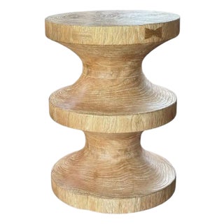 Round Teak Wood Side Table, Natural Finish, Modern Organic For Sale