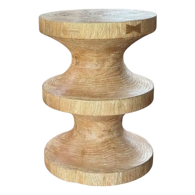 Round Teak Wood Side Table, Natural Finish, Modern Organic For Sale