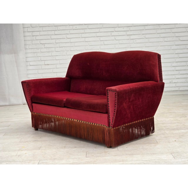 Danish 2-Seater Sofa in Red Furniture Velour, 1970s For Sale - Image 6 of 14