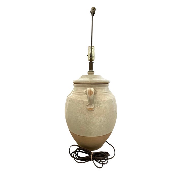 Vintage Rowe Pottery Works, Handcrafted Ceramic Table Lamp., Crackle, Distressed Combined Matte and Neutral Crackled Glaze Finish. For Sale In San Francisco - Image 6 of 8