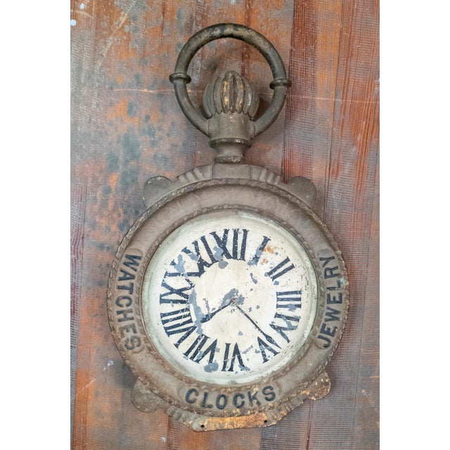 Metal Early 20th Century Folk Art Advertising Clock Form Trade Sign For Sale - Image 7 of 13