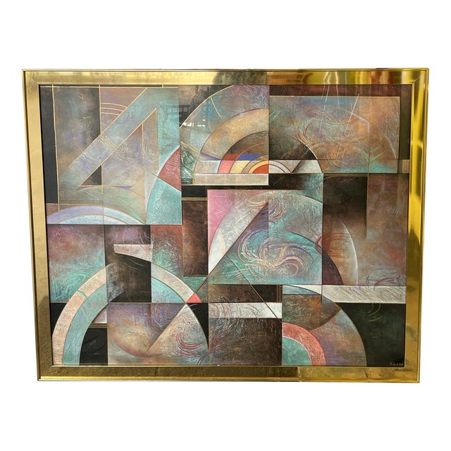 1980s Large Framed Abstract Art Signed by Richard Hall For Sale
